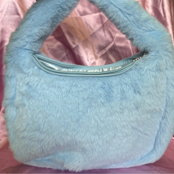 Fluffy Blue Handbag with Rhinestone Hello Kitty Design - Picture 3 of 11